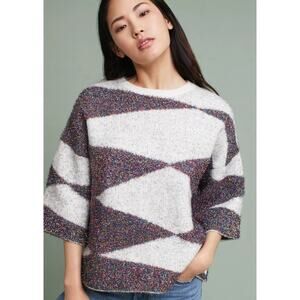 Anthro Moth Sparkle Geo Sweater XS Metallic Striped Cozy Soft Knit
